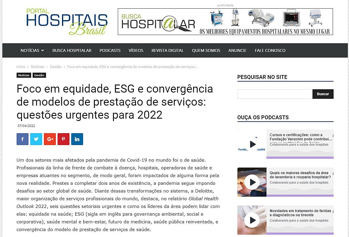 Foco em equidade, ESG e convergncia de modelos de prestao de servios: questes urgentes para 2022